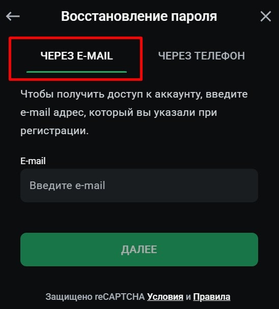 Восстановить пароль от ЛЕОН через email